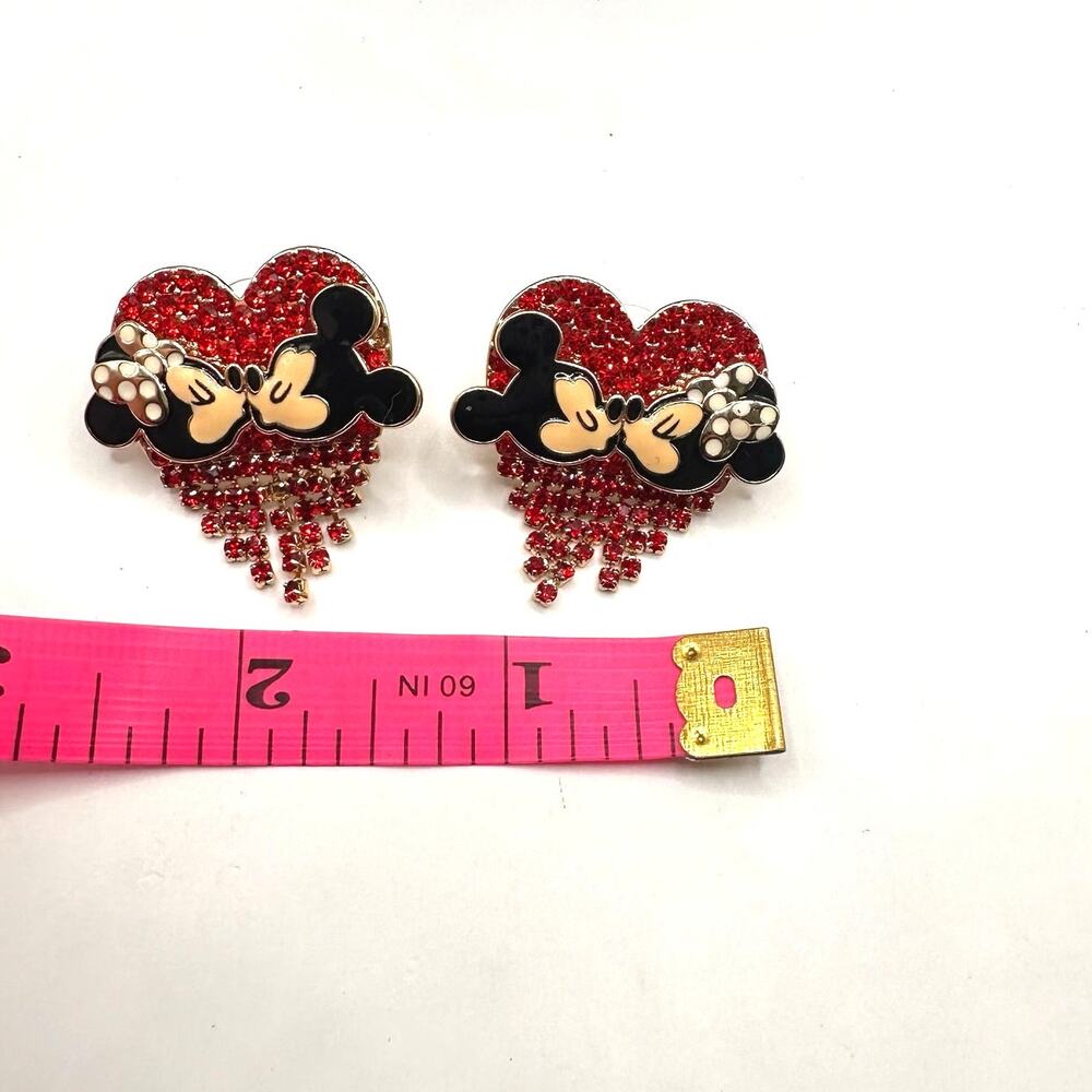 Disney BaubleBar Mickey & Minnie Mouse Love Heart Pierced Earring Red Gold - Picture 3 of 6